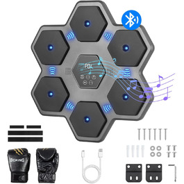 Музична боксерська машина Todeco з LED, Bluetooth, боксерськими рукавичками, настінна, 9 швидкісних режимів і режим підрахунку для дітей і дорослих, для дому, залу та приміщень