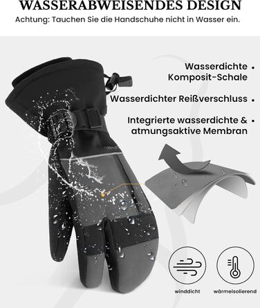 Рукавички Caracaleap 3 пальці водонепроникні чорні (M-L)