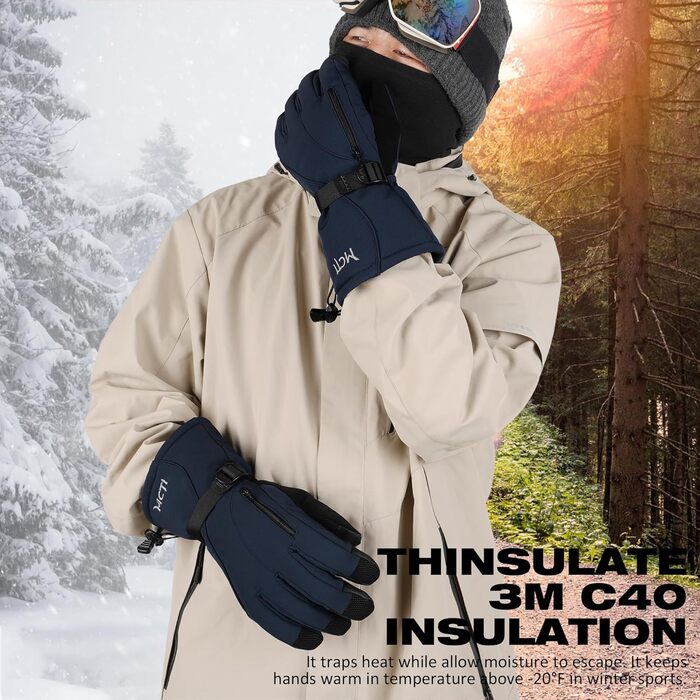 Рукавички лижні чоловічі Thinsulate Windproof зимові (Navy, L)