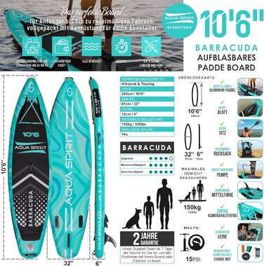 Надувна дошка для падде Aqua Spirit SUP 2024 320x815см/457x915см Комплектація з веслом, рюкзаком, насосом та іншими аксесуарами Дорослі початківці/експерти Гарантія 2 роки (зелений)