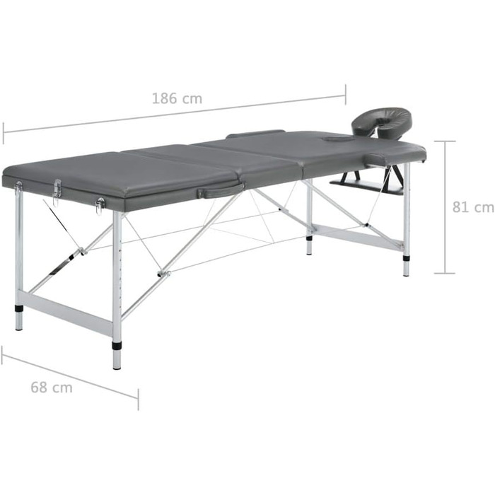 Масажний столик розкладний, регульований 186x68x(59-81) см, антрацит