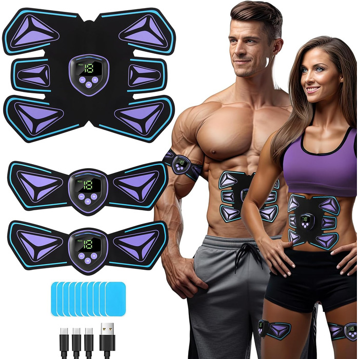 Тренажер EMS Muscle Stimulator, 8 режимів, 15 інтенсивностей, USB, фіолетовий