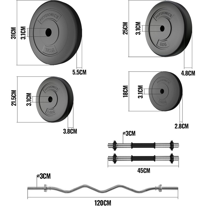 Набір гантелей 36/56/76 кг SZ Curl Bar, 2 гантелі, до 500 кг