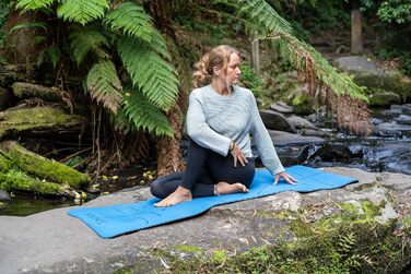 Килимок для йоги YOGATI нековзний Нетоксичний, з ремінцем для перенесення. Килимок для йоги з лініями вирівнювання. Ідеальні килимки для йоги в якості гімнастичних матів, спортивних матів, килимків для фітнесу, килимків для йоги - Килимок для йоги синій