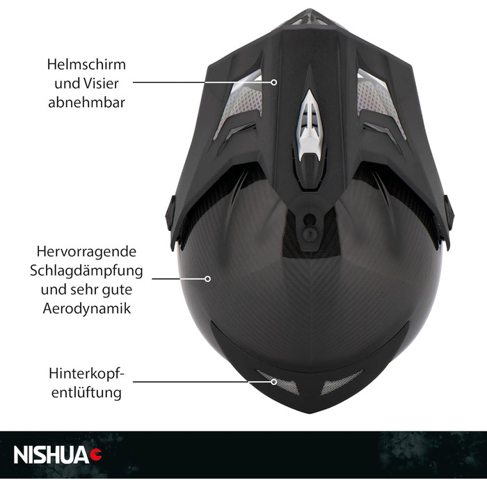 Мотоциклетний шолом Enduro Carbon Evo, ECE сертифікований, ударостійкий, легкий, вентиляція, чорний карбон, розміри S-XL