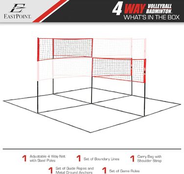 Сітка для волейболу та бадмінтону EastPoint Sports 4-в-1, комплект для 4-сторонніх ігор, набір для волейболу та бадмінтону, універсальна спортивна сітка