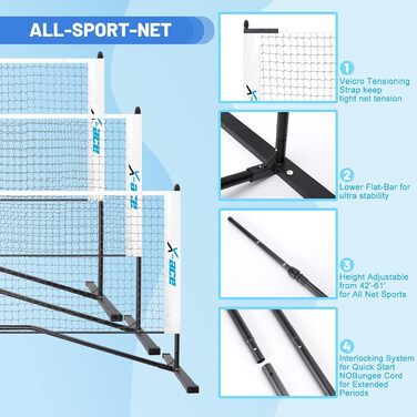 Портативна сітка для бадмінтону X-ACE 20 футів - регульована по висоті сітка для бадмінтону для тенісу, футболу, тенісу та піклболу - міцна конструкція та проста установка в саду та на відкритому повітрі