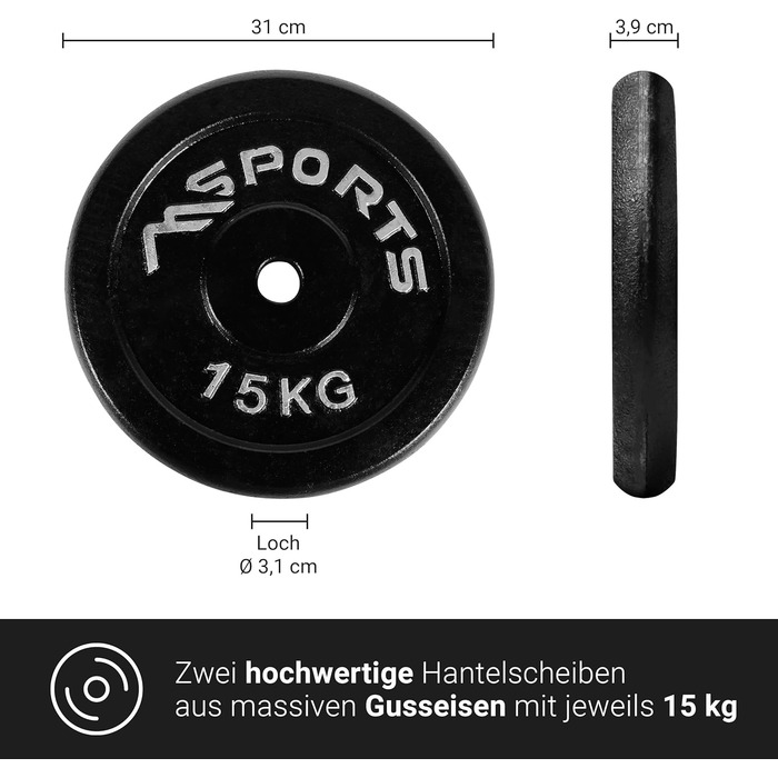 Гантелі MSPORTS Weight Plates Professional 100 чавун 5-30 кг (2 x 15 кг - чорна)