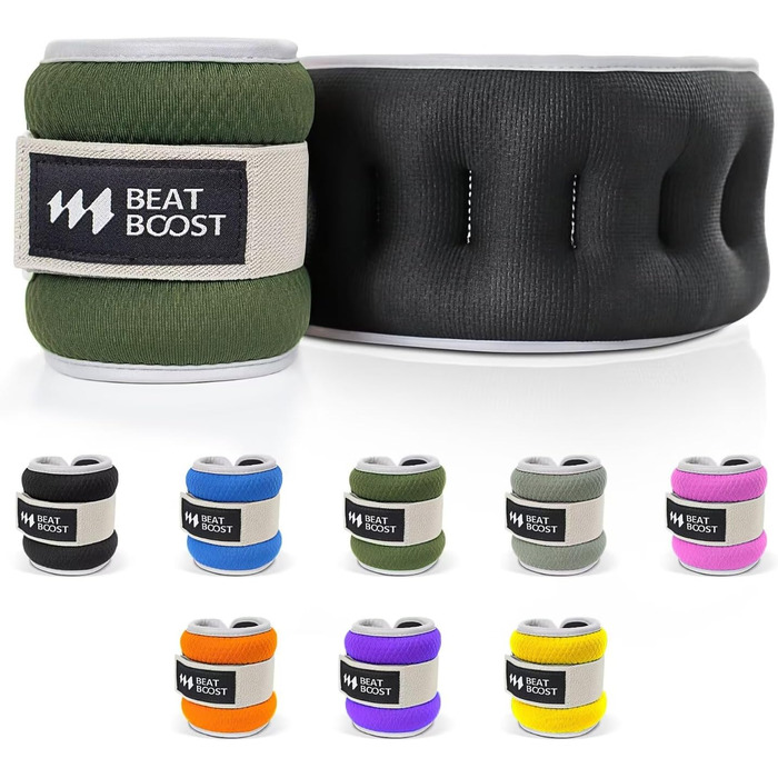 Обважнювачі на щиколотки та зап'ястя 0,9 кг BeatBoost для жінок і чоловіків, регульовані ремені, для ходьби, пілатесу, тренувань, фітнесу, аеробіки, зелений колір
