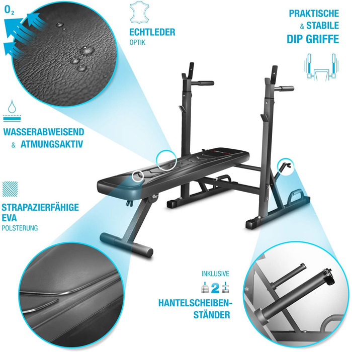 Інноваційна лава для ваги Sportstech 21 в 1 Німецький бренд якості, в т.ч. підставка для вагових пластин і ручки для віджимання Розумна система складання Лава тренувальна BRT300 складна Накладки та ручки для занурення з EVA