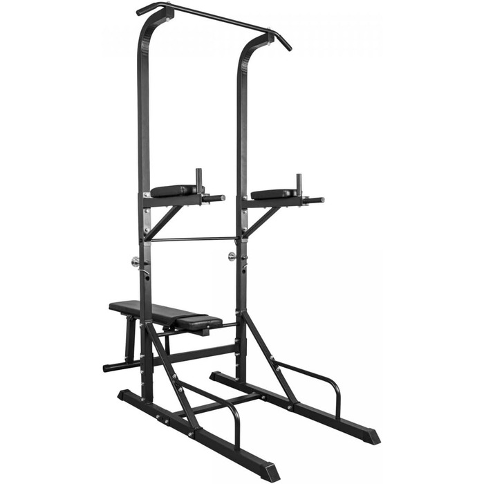 Силова станція GORILLA SPORTS Power Tower, складана лава, турнік, бруси, до 150 кг, чорна, багатофункціональний тренажер для дому