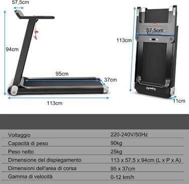 Бігова доріжка COSTWAY з додатком, 12 програм, LED, Bluetooth (сріблястий)