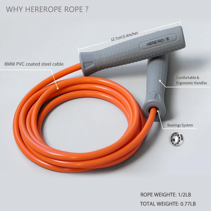 Hererope важка скакалка 1/2 фунта з регульованою вагою, для фітнесу, кардіо та схуднення, міцний трос, зручна ручка, для чоловіків і жінок