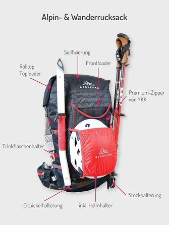 Рюкзак для альпінізму та туризму NORDKAMM Antares Alpine 30/40 л, RollTop, унісекс, для походів, скелелазіння, лижних турів
