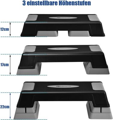 Аеробний степпер COSTWAY з регулюванням висоти з 3 рівнями 12/17 / 22 см, степ-дошка з навантаженням до 150 кг, степлав, фітнес степпер для домашнього фітнесу сірий