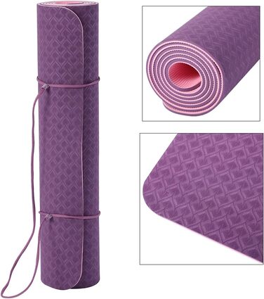 SHOP LC Йога-мат нековзкий для фітнесу, пілатесу та подорожей, рожево-фіолетовий, з ременями для перенесення