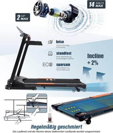 Бігова доріжка ISE, 750 Вт, 1-14 км/год, 15 програм, APP, LCD, дім/офіс