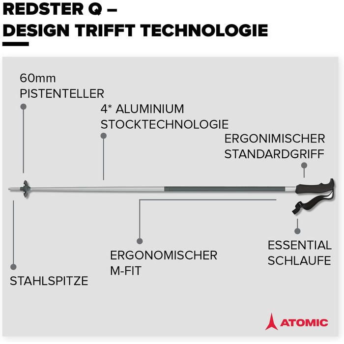 Лижні палиці ATOMIC REDSTER Q, алюміній, ергономічні, 135 см