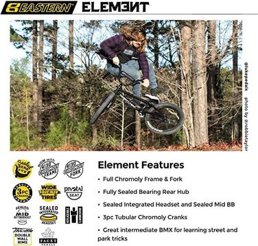 Велосипед Eastern Bikes Element 50.8 см BMX Bike, повна хромолієва рама та вилки Chromoly, чорний