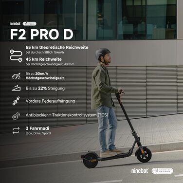 Скутер Segway-Ninebot F2 PRO D/E, 20 км/год, запас 55 км