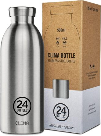 Термос 24Bottles Clima 500 мл, екологічна сталева пляшка, герметична, зберігає тепло 12 годин і холод 24 години, Brushed Steel