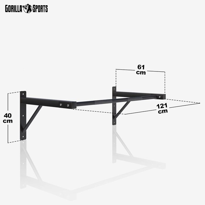 Турнік GORILLA SPORTS - настінний, 12640 см, до 150 кг, рифлені ручки, сталь - Перекладина для фітнес-гімнастики, Турнік, Настінне обладнання для фітнесу, Турнік для дому, Тренування