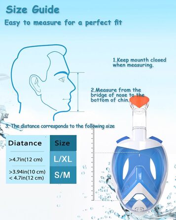 Маска для дайвінгу Flyboo Маска для підводного плавання Маска для всього обличчя, маски для дайвінгу з оглядом на 180 градусів з панорамним дизайном на все обличчя, спортивні камери Сумісні окуляри для дайвінгу для дорослих і підлітків (білийсиній, L-XL)