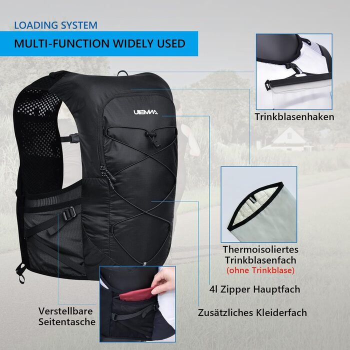 Рюкзак ONDACORE Hydration 5 л, ультралегкий, Sport & Outdoor (M, Black)