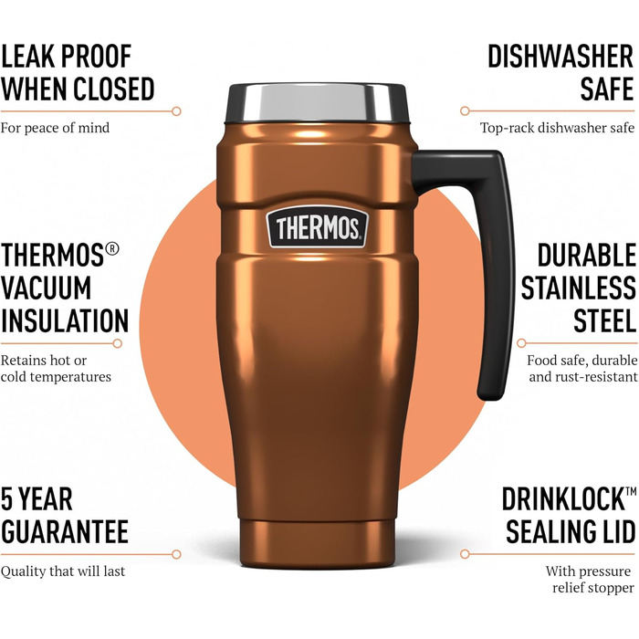 Термокружка Thermos SK1000, нержавіюча сталь, коричнева, 470 мл