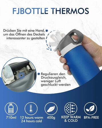 Термобутилка FEIJIAN FJbottle 710 мл з щіткою, нержавіюча сталь, синя