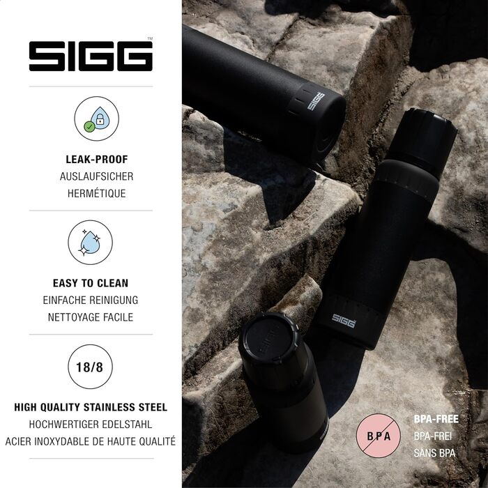 Термос SIGG Alpine Star 1 л, 27 годин гаряче, 100 годин холодне, з чашкою, нержавіюча сталь 18/8, для кемпінгу та подорожей, BPA-free, чорний, герметичний