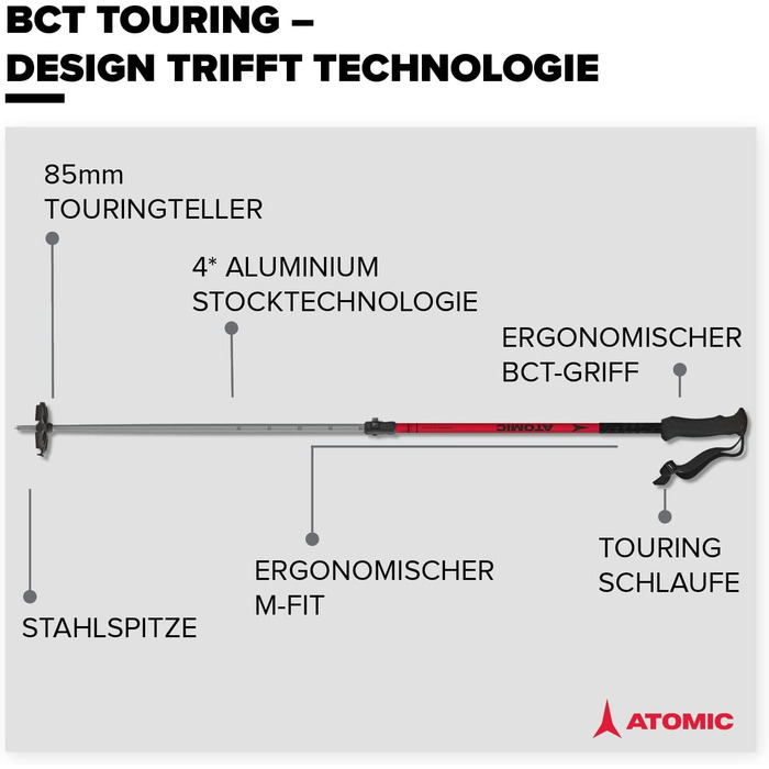 Палиці ATOMIC BCT TOURING 110-135 см Червоний/Сріблястий