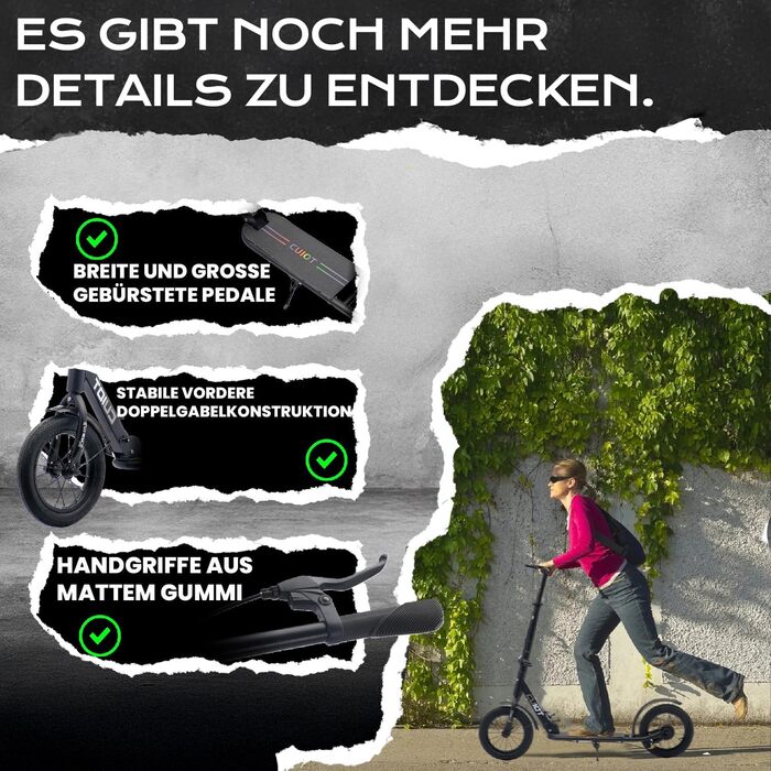 Самокат GHBXJX BigWheel 290 мм для дітей і дорослих, міський складаний трюковий самокат з ручним гальмом, 4 рівні регулювання висоти, великі XXL колеса, для хлопчиків і дівчаток