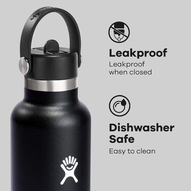 Термос-гідрофляшка HYDRO FLASK 709 мл з трубочкою, вакуумна пляшка з нержавіючої сталі, для гарячих і холодних напоїв, BPA-free, чорна
