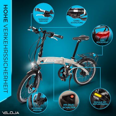 Електровелосипед складаний VELOJA Ebike 20" 250Вт 100км 9-шв 21кг ЄС