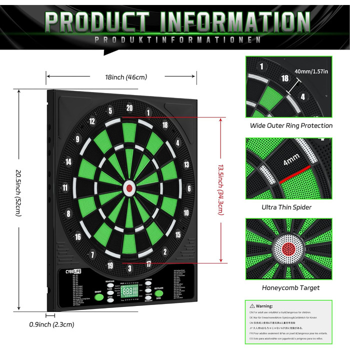 Електронна дошка для дартсу Cyeelife з 12 дартсами, аксесуари, 1-8 гравців