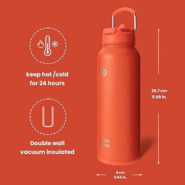 Спортивна пляшка bottlebottle, 1 л, нержавіюча сталь, ізольована, зі зручним трубочкою та контейнером для пігулок, помаранчева