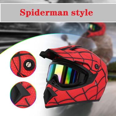 Дитячий мотокросовий шолом Senhill Spiderman, повнолицевий, DOT, з окулярами, для мотоцикла, велосипеда, унісекс