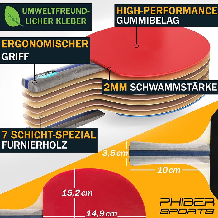 Набір для настільного тенісу PHIBER-SPORTS з 4 ракетками для настільного тенісу 8 м'ячами для настільного тенісу практична сумка для перенесення У приміщенні та на вулиці Ідеально підходить для початківців, сімей та професіоналів - Набір ракеток для насті