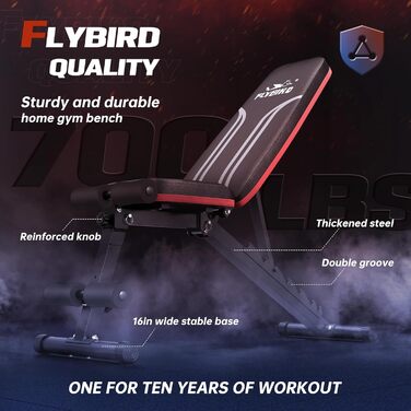 Регульована лава FLYBIRD, утилітарна лава для тренажерного залу, з нахилом/швидким складанням (75 символів)