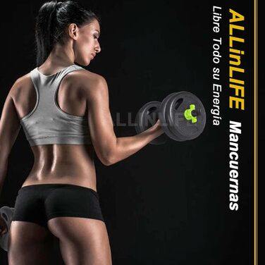 ALLinLIFE гантелі 15 кг, регульовані, з наповнюваними дисками та штангою, набір для домашніх тренувань, нековзна ручка