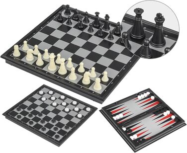 Складаний магнітний набір 3-в-1 Andux: шахи, нарди, шашки (20x20x2 см)