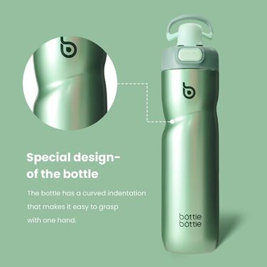 Термобутилка для води BOTTLE BOTTLE 680 мл із ручкою, зелена, ізоляційна, з клапаном, для спорту, велоспорту, подорожей, не протікає