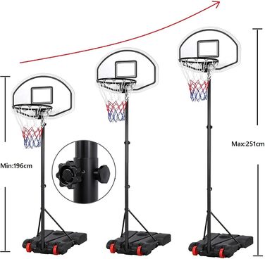 Баскетбольна стійка Yaheetech, портативний набір обручів, регульована висота 159-214 см (чорний)