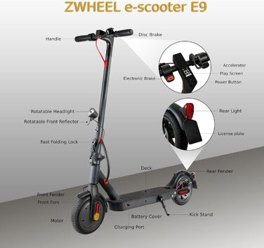 Електросамокат ZWHEEL E9 2023, ABE, 30 км, шини 8.5', 120 кг Max