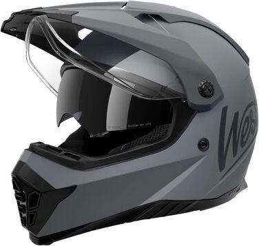 Мотошолом Westt Fullface для мотокросу, інтегральний, подвійний візор, сонцезахисний, ECE сертифікат, матовий сірий, розмір S (55-56 см) для мотоциклів, MTB, квадроциклів