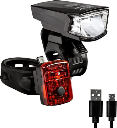 LED велосипедне світло Zündapp ZA.K.15, USB, переднє і заднє, акумуляторне, StVZO, чорне