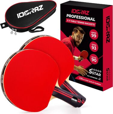 Професійна ракетка для настільного тенісу Idoraz Ping Pong Paddle - Ракетка для настільного тенісу з чохлом для перенесення - Схвалена ITTF гума для турнірної гри - Найкраще весло для настільного тенісу (подвійне весло)