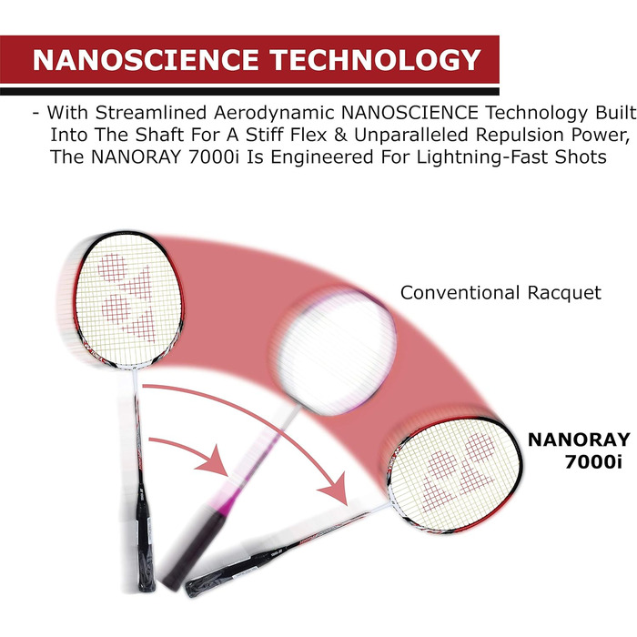 Ракетка Yonex Nanoray 7000I, бордова для бадмінтону