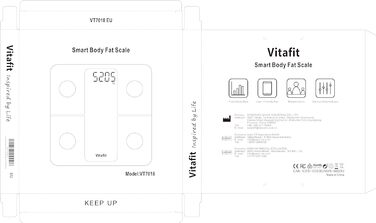 Ваги для ванної кімнати Vitafit Weight Fat Scale з додатком 180 кг, шкала складу тіла з Bluetooth, ваги для людей з жиром і м'язовою масою, ІМТ, білок, BMR, чорний (шкала жиру в організмі срібло)